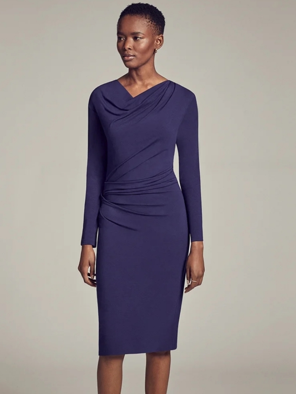 MM Lafleur Annabel Navy Long-Sleeve Ruched Sheath Dress